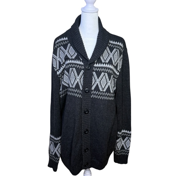 Urban Pipeline Cardigan Men Large Gray Grey Fairisle Nordic Sweater Button Up - Picture 1 of 11